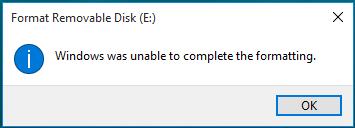 unable to format disk