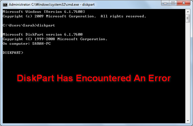 DiskPart has encountered an error 1