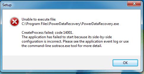 Error Code – Create Process failed; code 14001