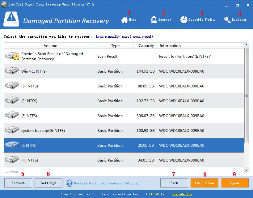window for damaged partition recovery