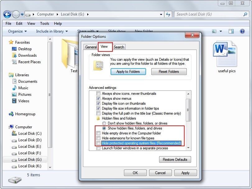 Recover files hidden by a virus 3