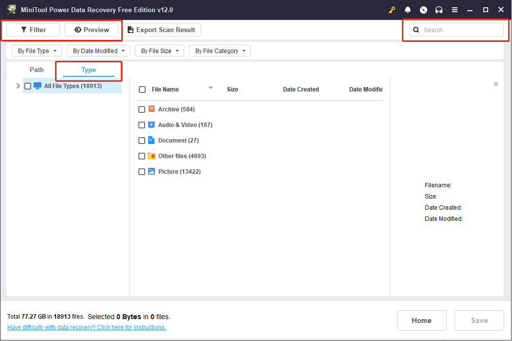 the Path, Filter, and Search features