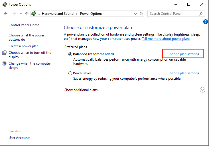 click Change plan settings