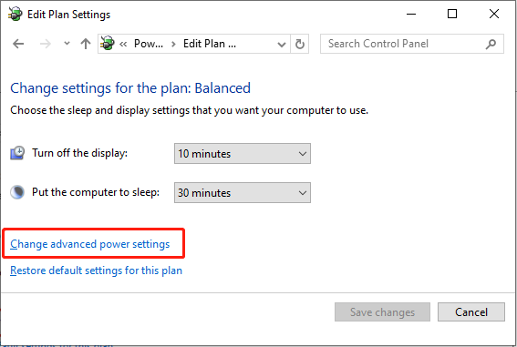 choose Change advanced power settings