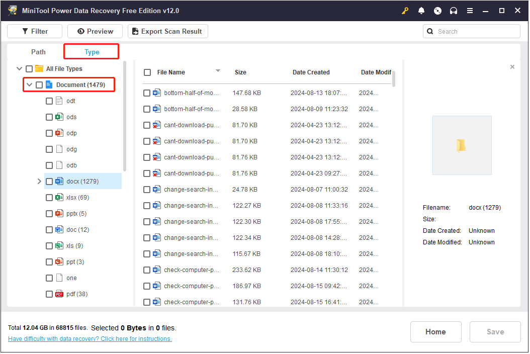 view documents under Type