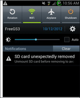 SD card unexpectedly removed error