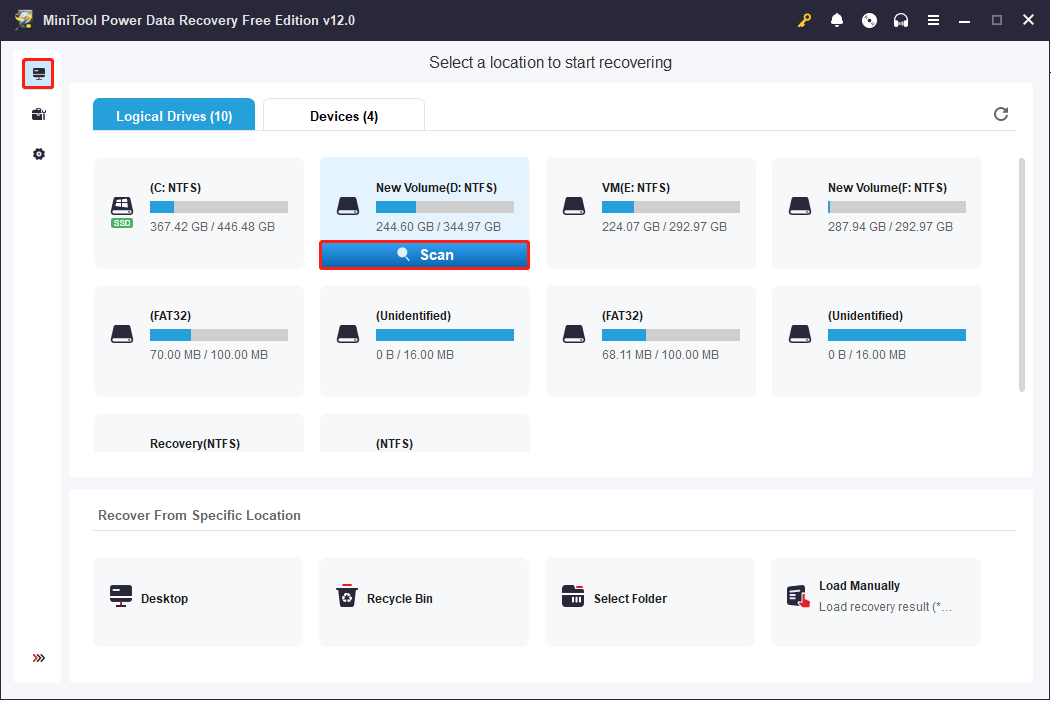 scan the selected drive