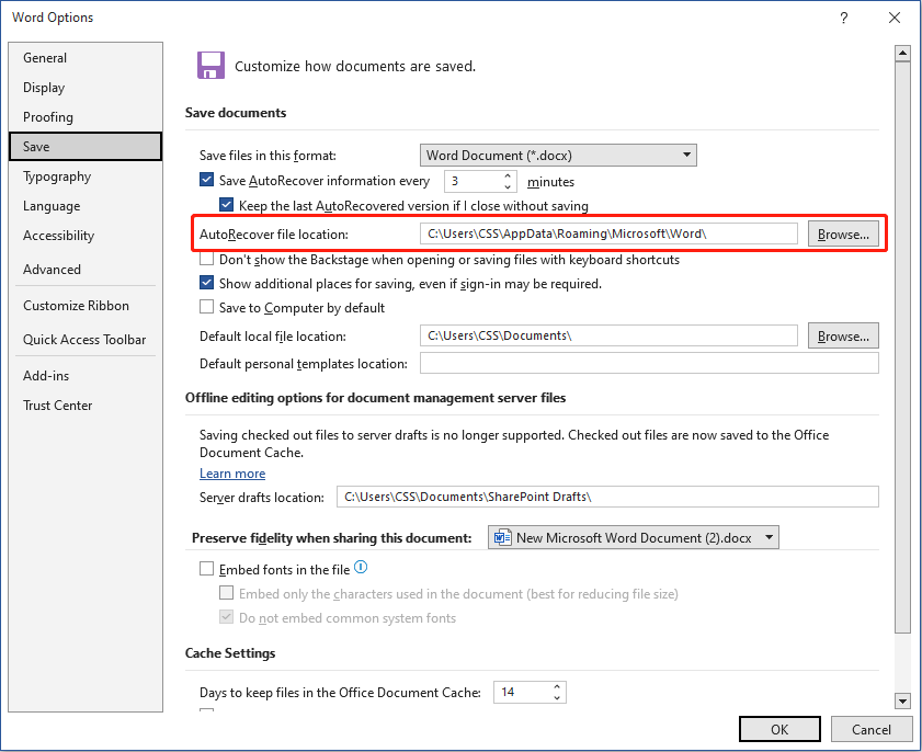 find the autorecover file location