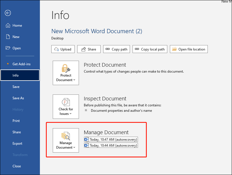 find different versions of the document