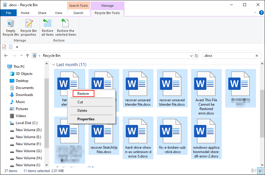 recover files from the Recycle Bin