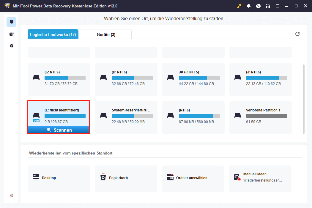 Scannen Sie die beschädigte Partition