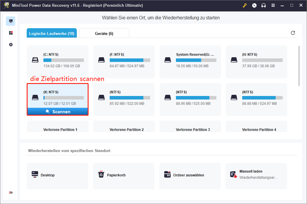die Zielpartition scannen
