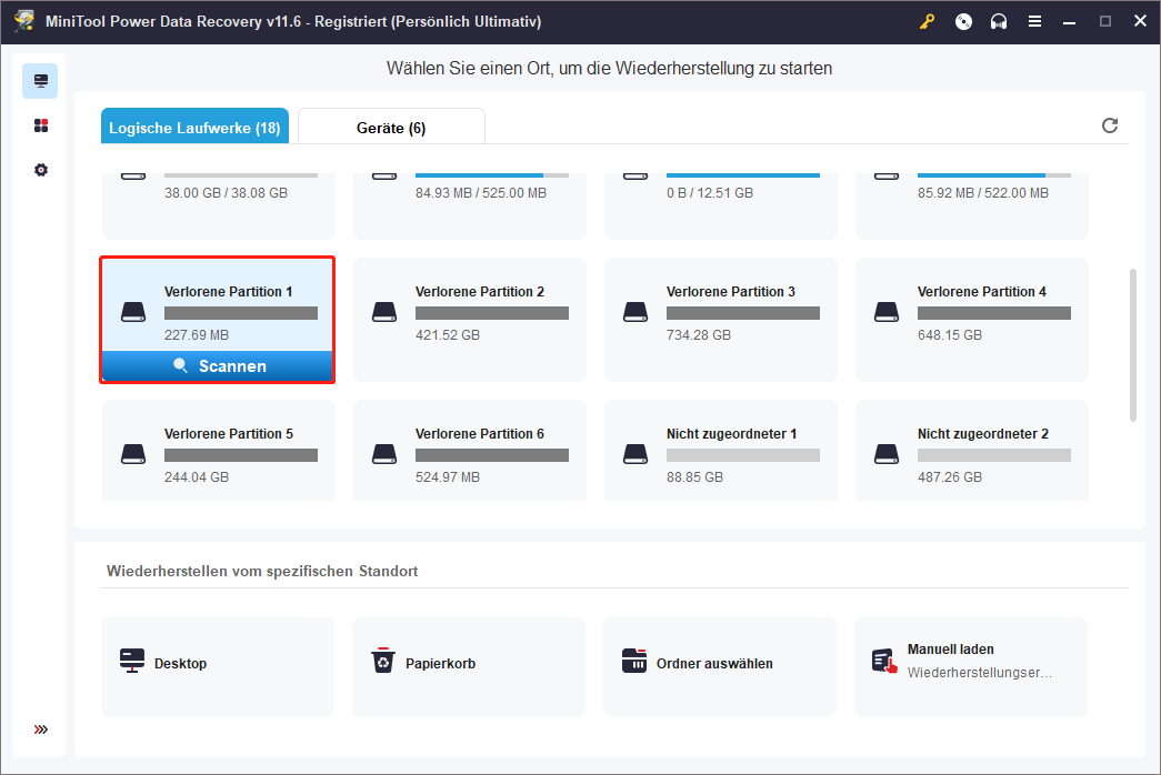 Verlorene Partition auswählen