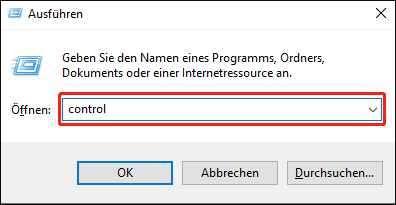 Geben Sie control ins Feld ein