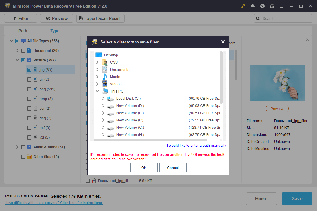 choose a new destination for the recovered files