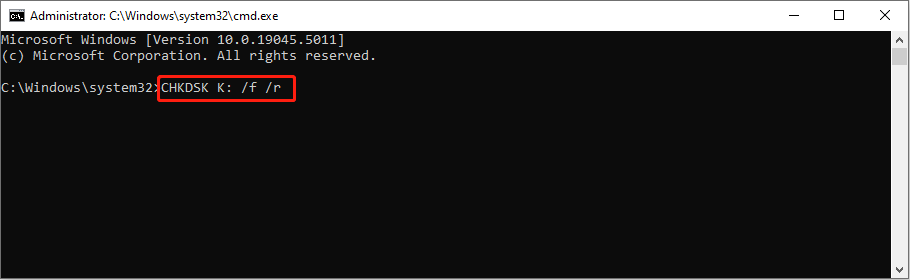 run the CHKDSK command to check disk errors