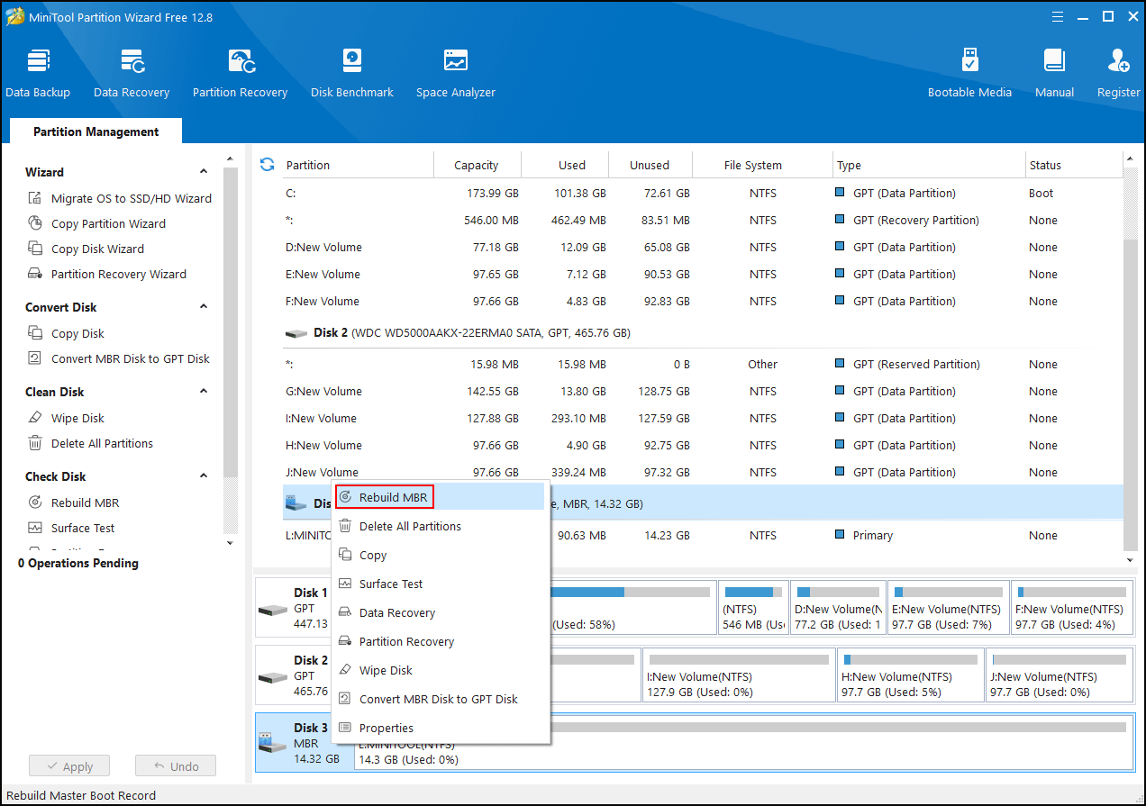 rebuild MBR using MiniTool Partition Wizard