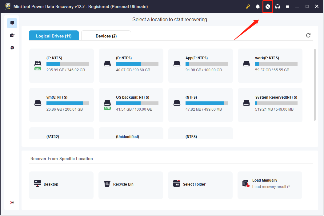 hit the Bootable Media Builder button in MiniTool Power Data Recovery