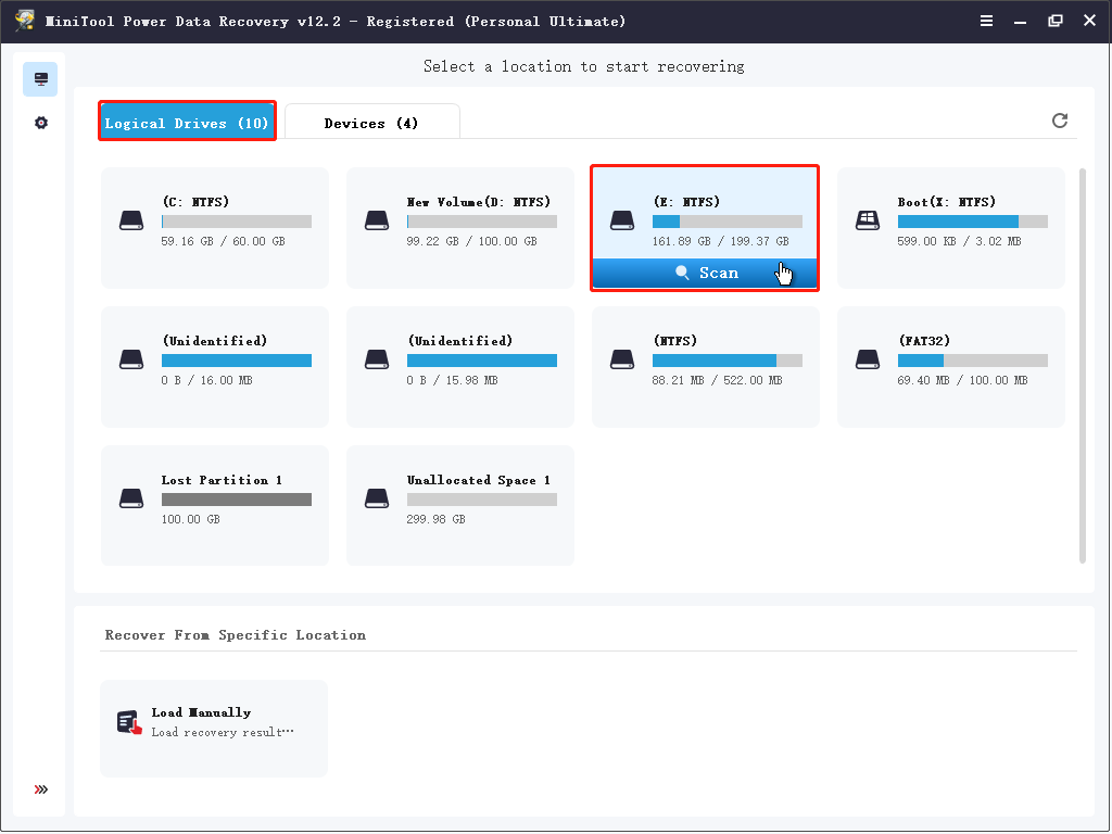 select the system drive to scan for files in MiniTool Power Data Recovery