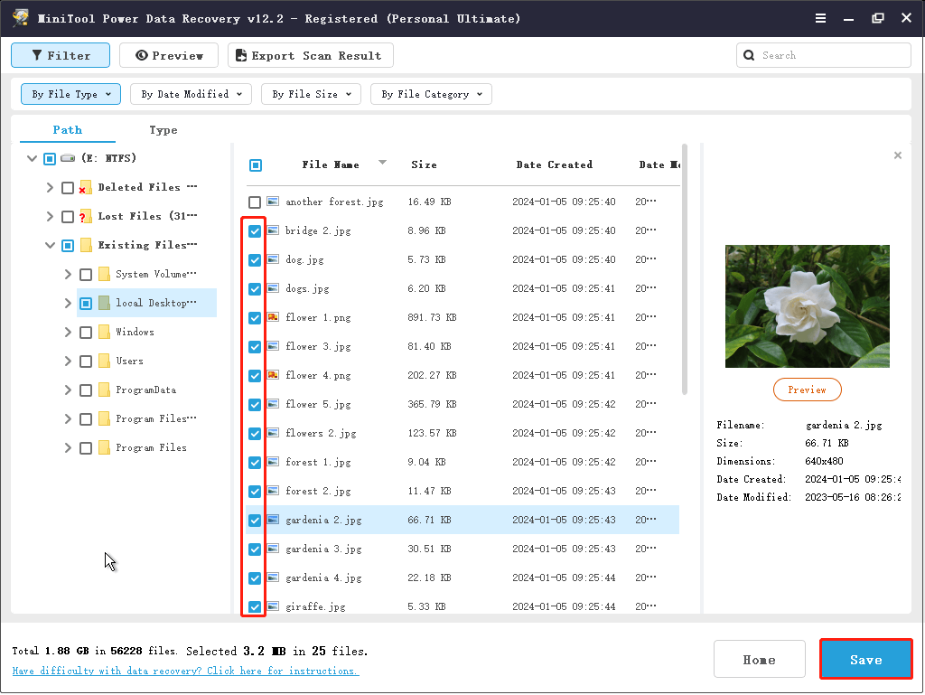 save the needed files in MiniTool Power Data Recovery