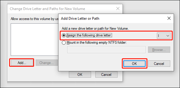 assign a drive letter to a partition in Disk Management