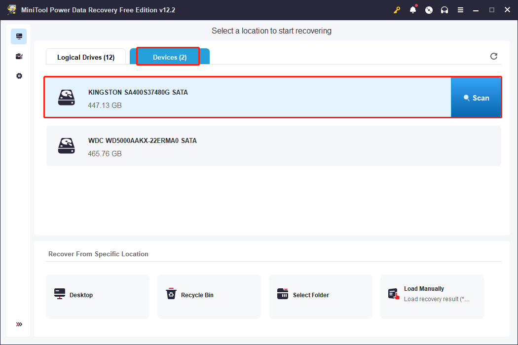 scan the whole Kingston SSD using MiniTool Power Data Recovery