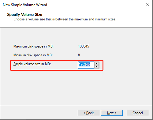 change the volume size based on your demands