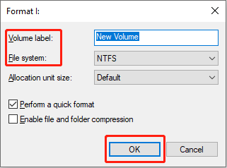 set the proper Volume label and File system in Disk Management