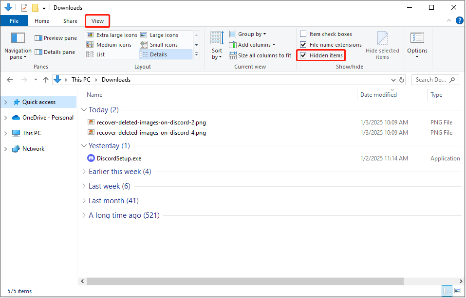 show hidden files in File Explorer