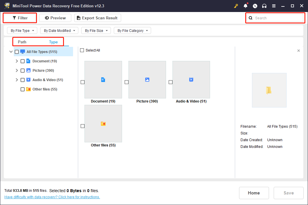 locate files using multiple features on the result page