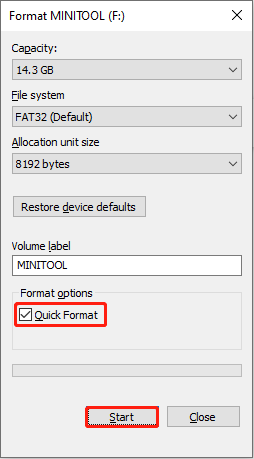 format the SD card