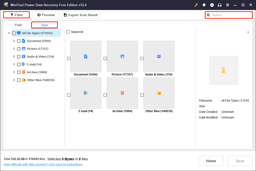 find required files via various features in MiniTool Power Data Recovery