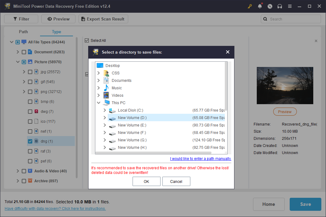 save files from the result page in MiniTool Power Data Recovery