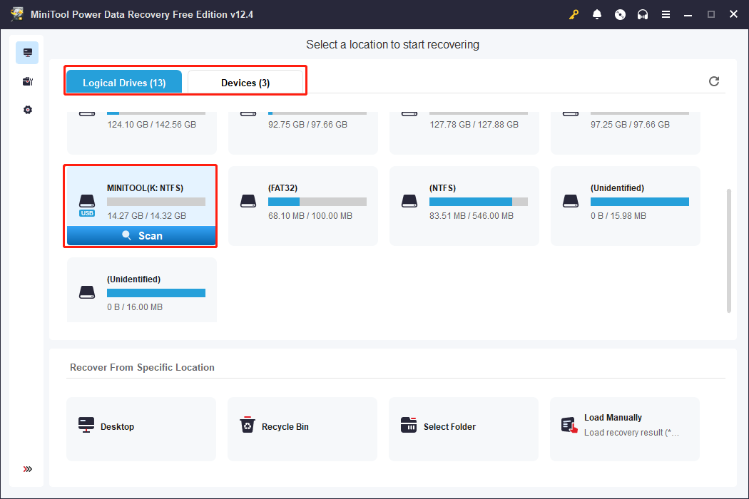 scan the target partition using MiniTool Power Data Recovery