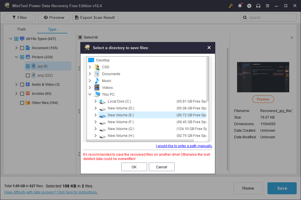 recover files from the drive with CRC error using MiniTool Power Data Recovery