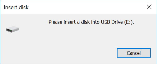the error message about please insert a disk into USB drive