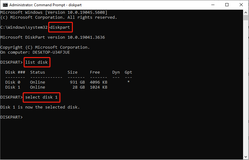 type the commands to format the USB drive