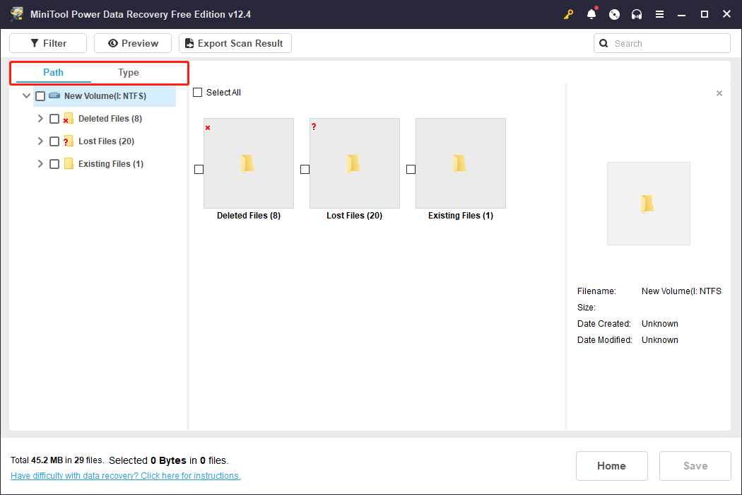 the Path and Type features in MiniTool Power Data Recovery