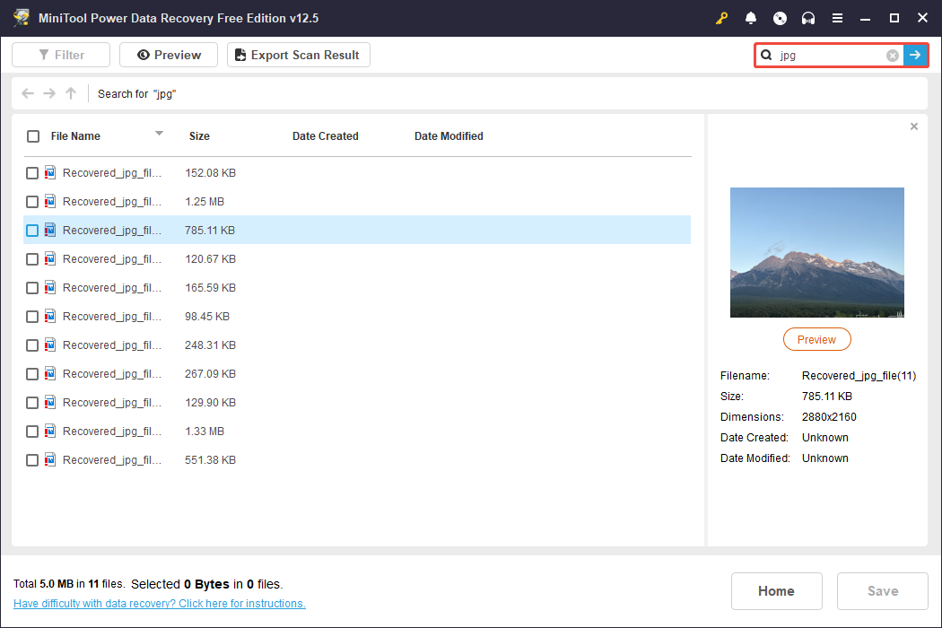 use the Search feature to locate the desired files