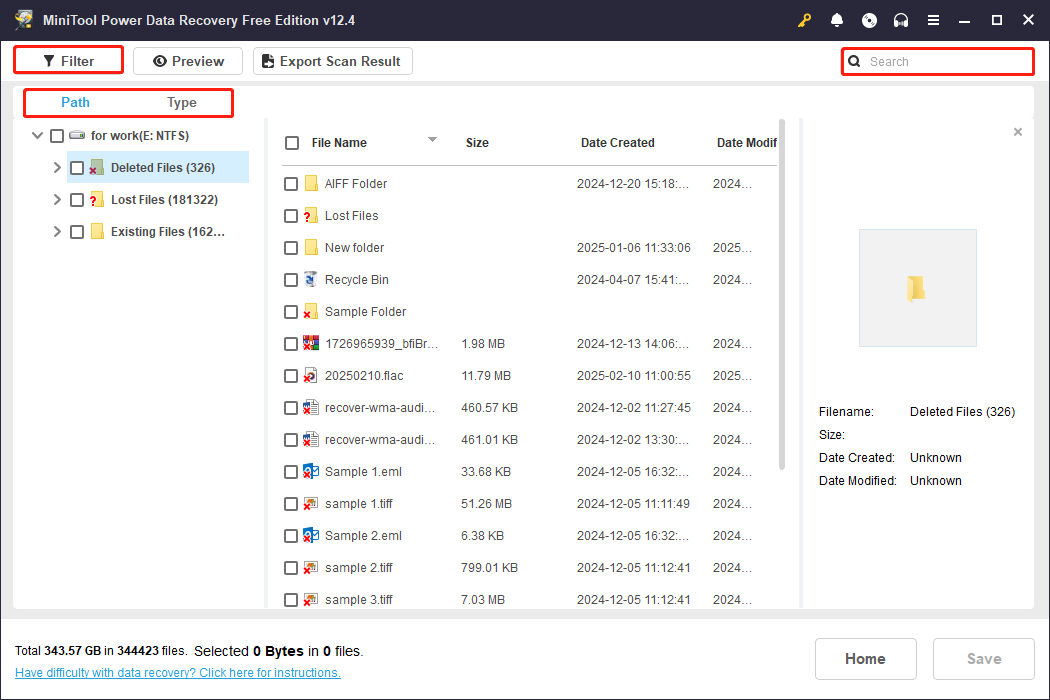 find target files using various features in MiniTool Power Data Recovery