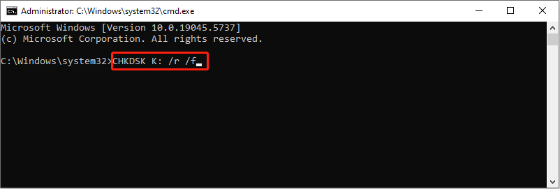 run the CHKDSK command to repair the SD card error