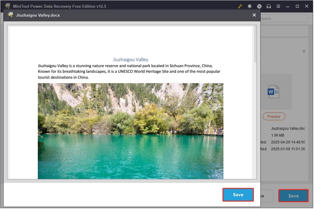 save the file in MiniTool Power Data Recovery