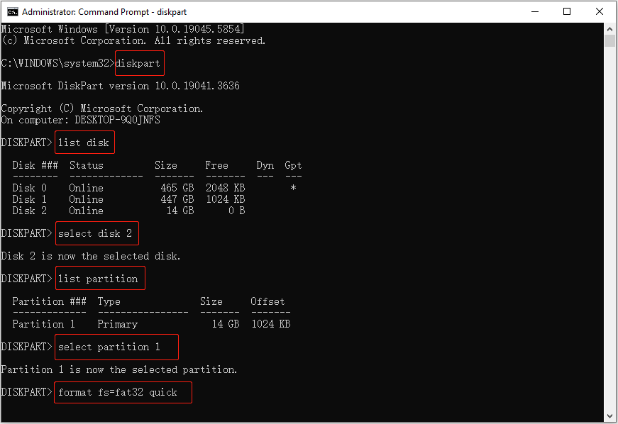 format the disk with the FAT32 file system in Command Prompt
