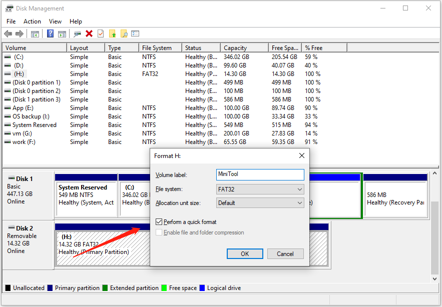 format the removable drive in Disk Management