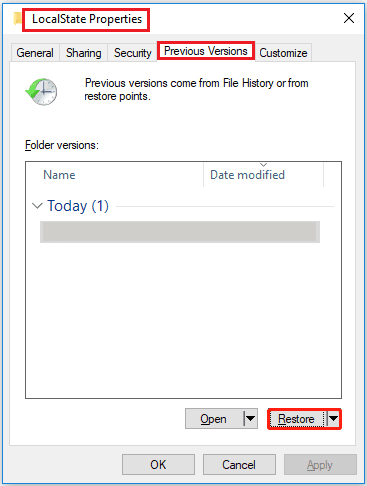 click the Restore button