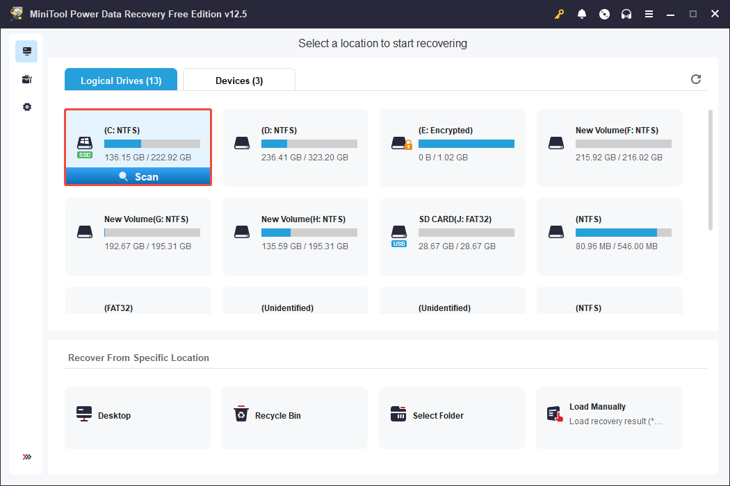 click the Scan button in MiniTool Power Data Recovery