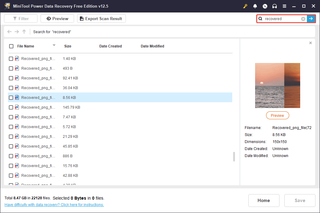 use the Search feature to locate wanted files in MiniTool Power Data Recovery