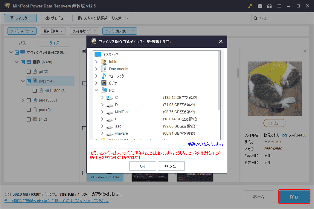 MiniTool Power Data Recoveryから復元されたファイルを保存