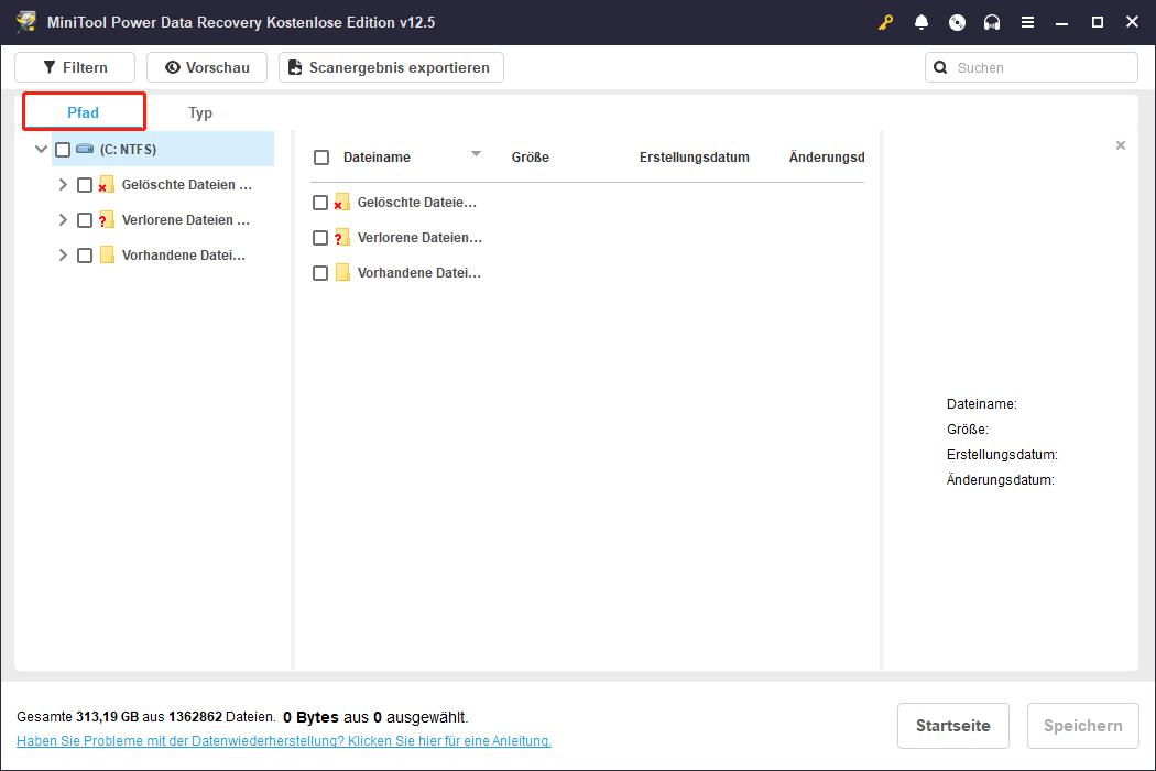 Die Pfad-Funktion in MiniTool Power Data Recovery