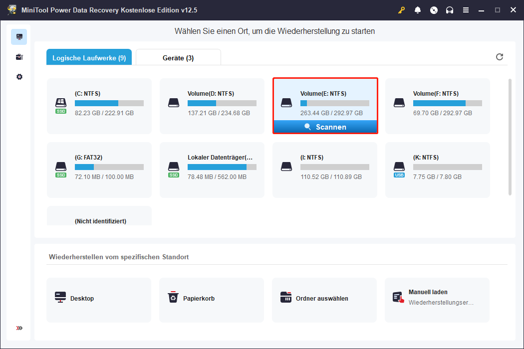 Laufwerk mit MiniTool Power Data Recovery scannen